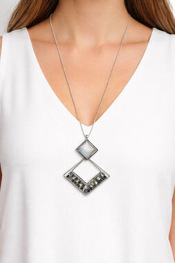 Silver Tone Geometric Pendant Necklace Adjustable Cord Modern Statement Jewelry